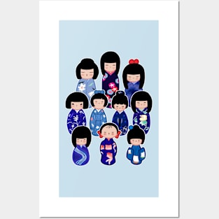 Kokeshi in Blue Posters and Art